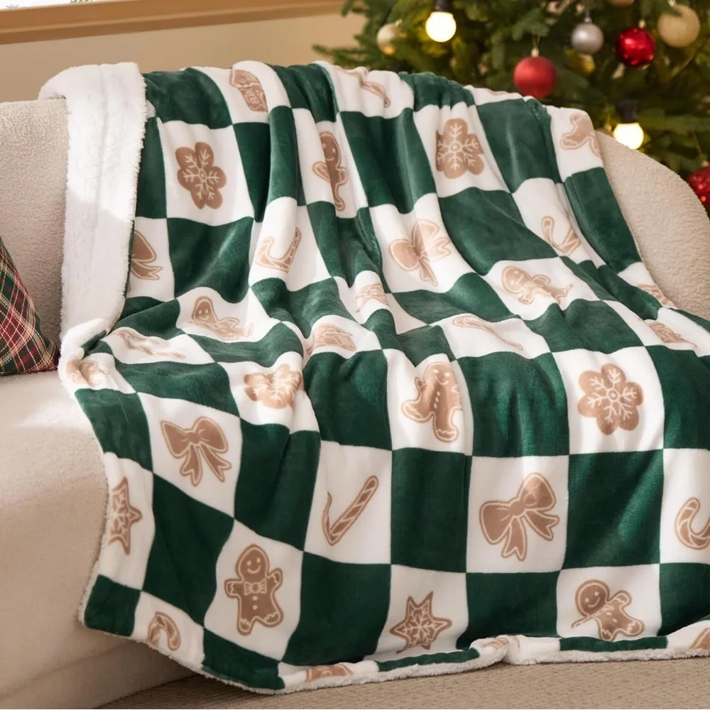 Festive Green and Tan Holiday Throw Blanket